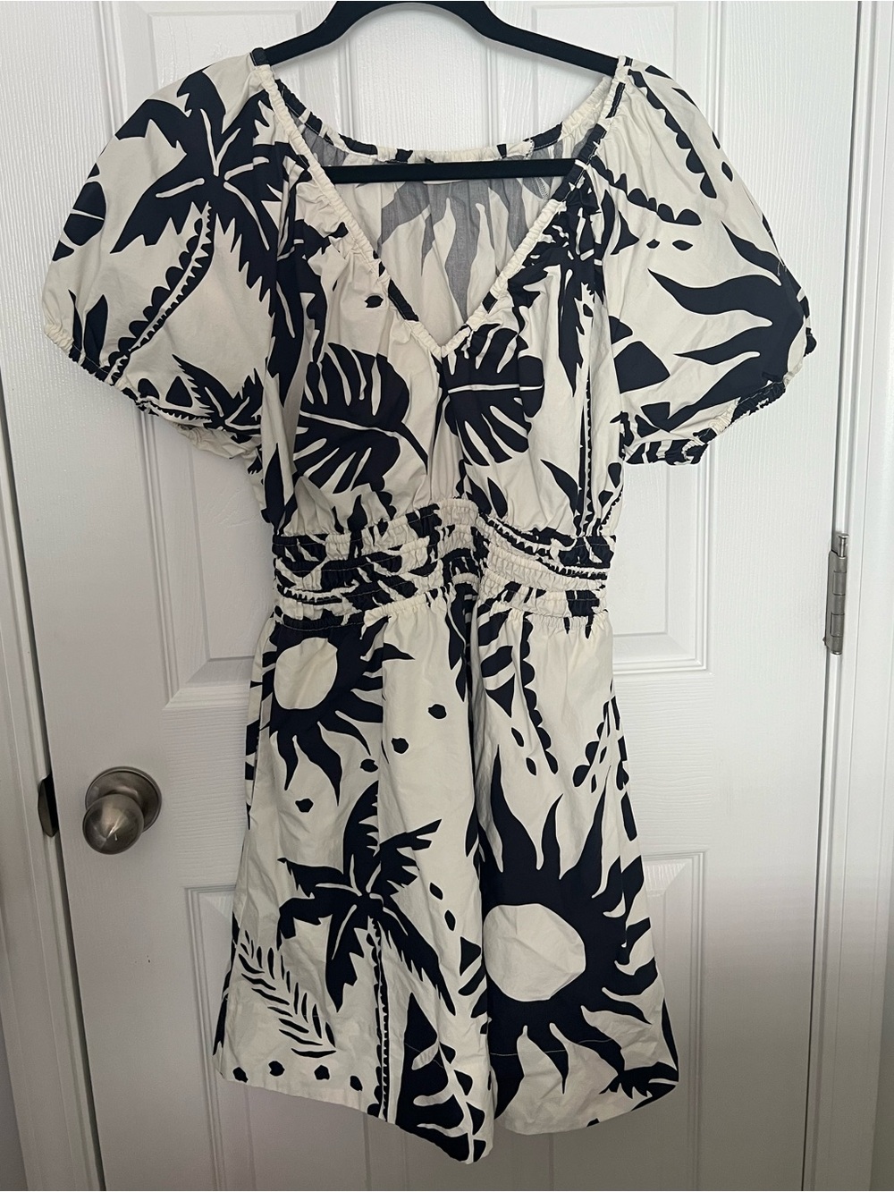 Marine Layer Black & White Tropical Mini Dress